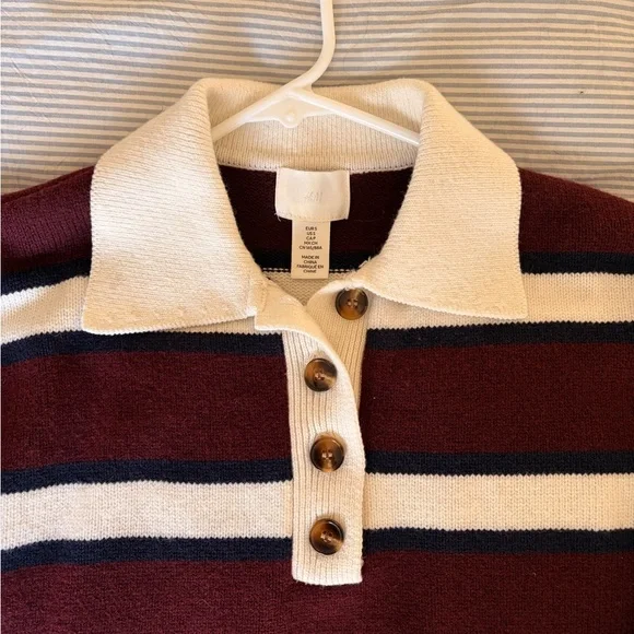 H&M Burgundy and Cream Striped Rugby Sweater - Picture 3 of 6